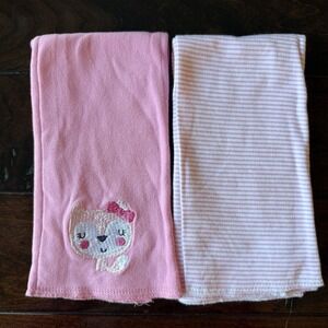 2 New Gerber Baby Girl Cotton Burp Cloths Pink Pattern Kitten